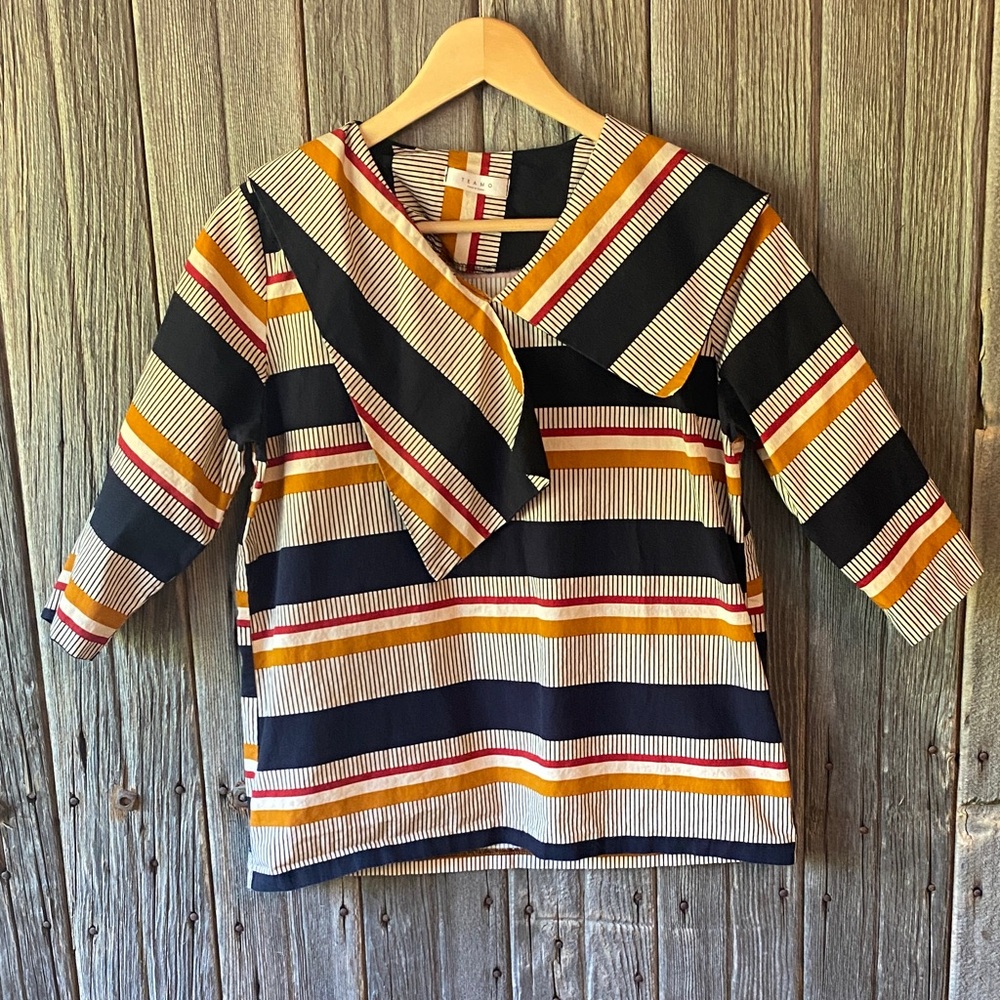 Bold Asymmetrical Striped Blouse